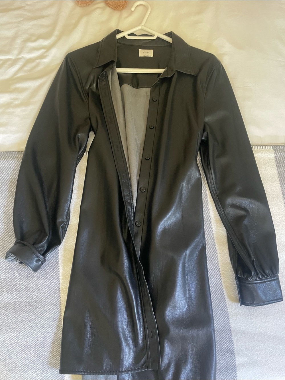 Wilfred Black Faux Leather Long Shirt Jacket